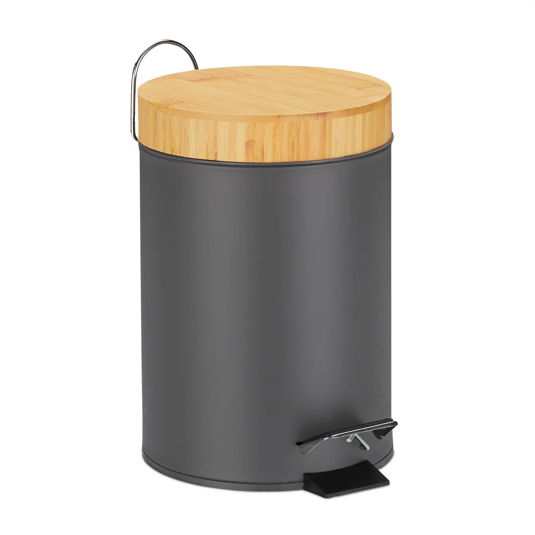 Relaxdays Mülleimer Bad, 3 l, Kosmetikeimer Absenkautomatik, Bambusdeckel, entnehmbarer Inneneimer,