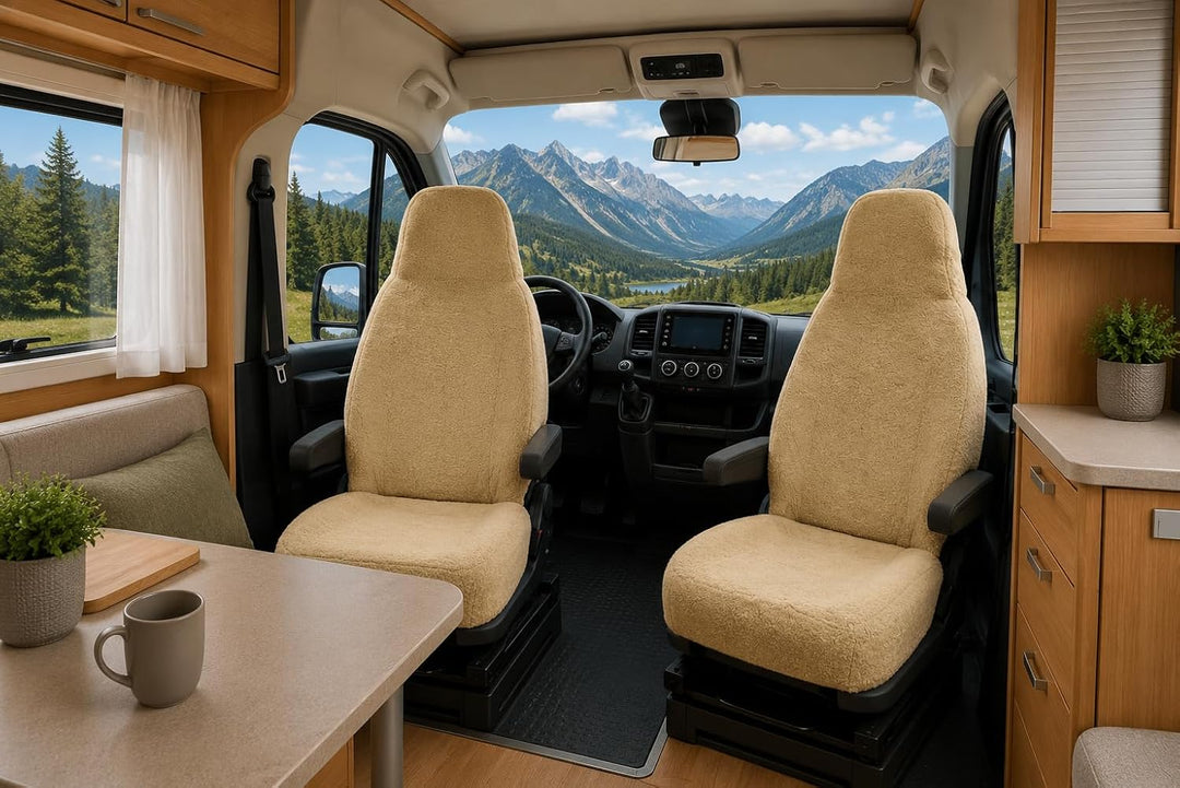 RAU - Universal Sitzbezüge für Pilotsitze und Wohnmobile - 2 Stück - 100% Frottee - Sand Beige - San