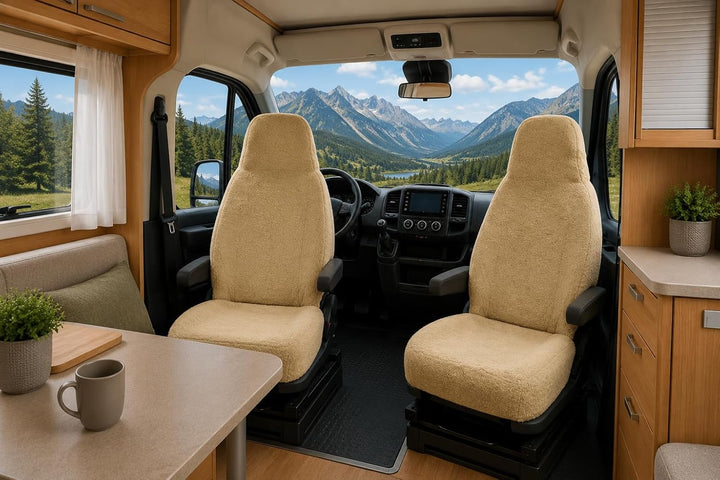 RAU - Universal Sitzbezüge für Pilotsitze und Wohnmobile - 2 Stück - 100% Frottee - Sand Beige - San
