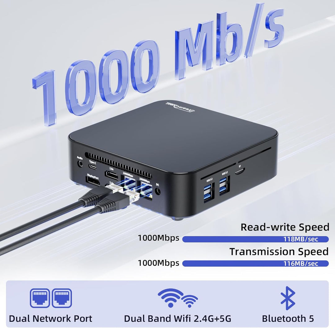 DreamQuest Mini PC Windows 11 Pro Vorinstalliert 16GB RAM 512GB SSD Intel N95 (bis zu 3.4Ghz) Micro