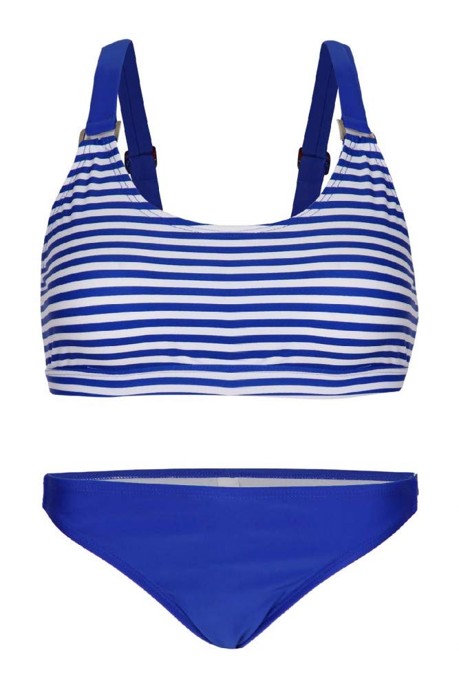 La-V Mädchen Bikini Zweiteilig Sport 140-146 Blau Gestreift, 140-146 Blau Gestreift
