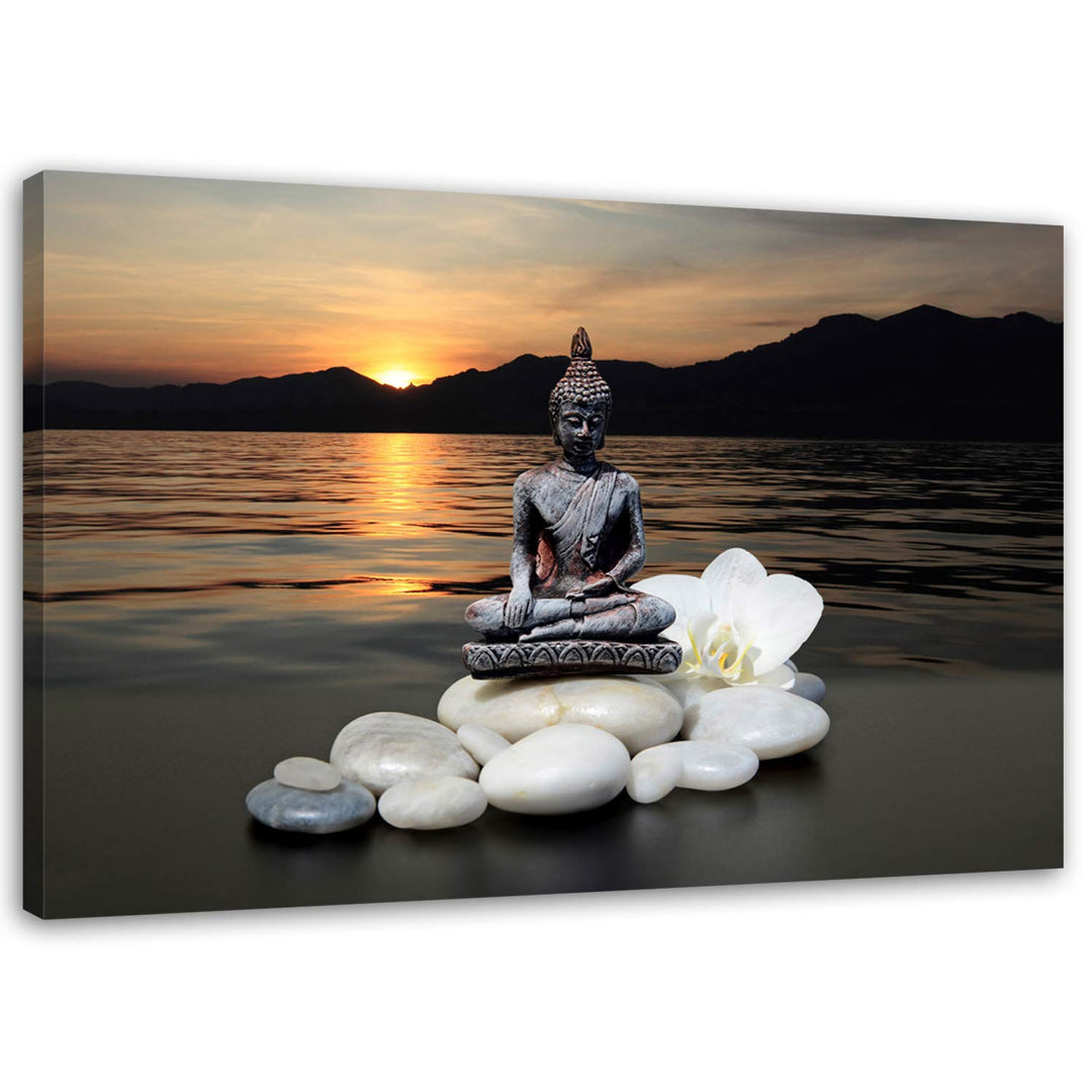 Feeby Bilder Buddha Steine Blume Orchidee 70x50 cm 1 Teilig Wohnzimmer Schlafzimmer Büro Flur Küche