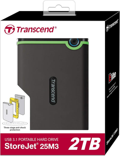 Transcend 2TB USB 3.1 Gen 1 StoreJet 25M3S Rugged External Hard Drive TS2TSJ25M3S grau - grün 2TB Si