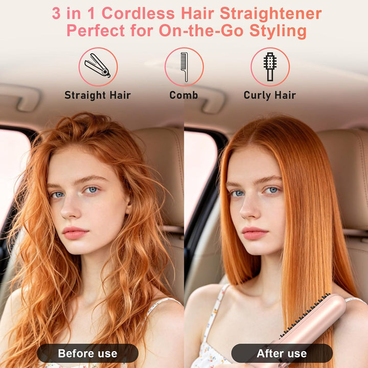 KARFUN Stylingbürste für kurze, 4 Temperaturstufen, Schnellaufheizung Rosa, Rosa