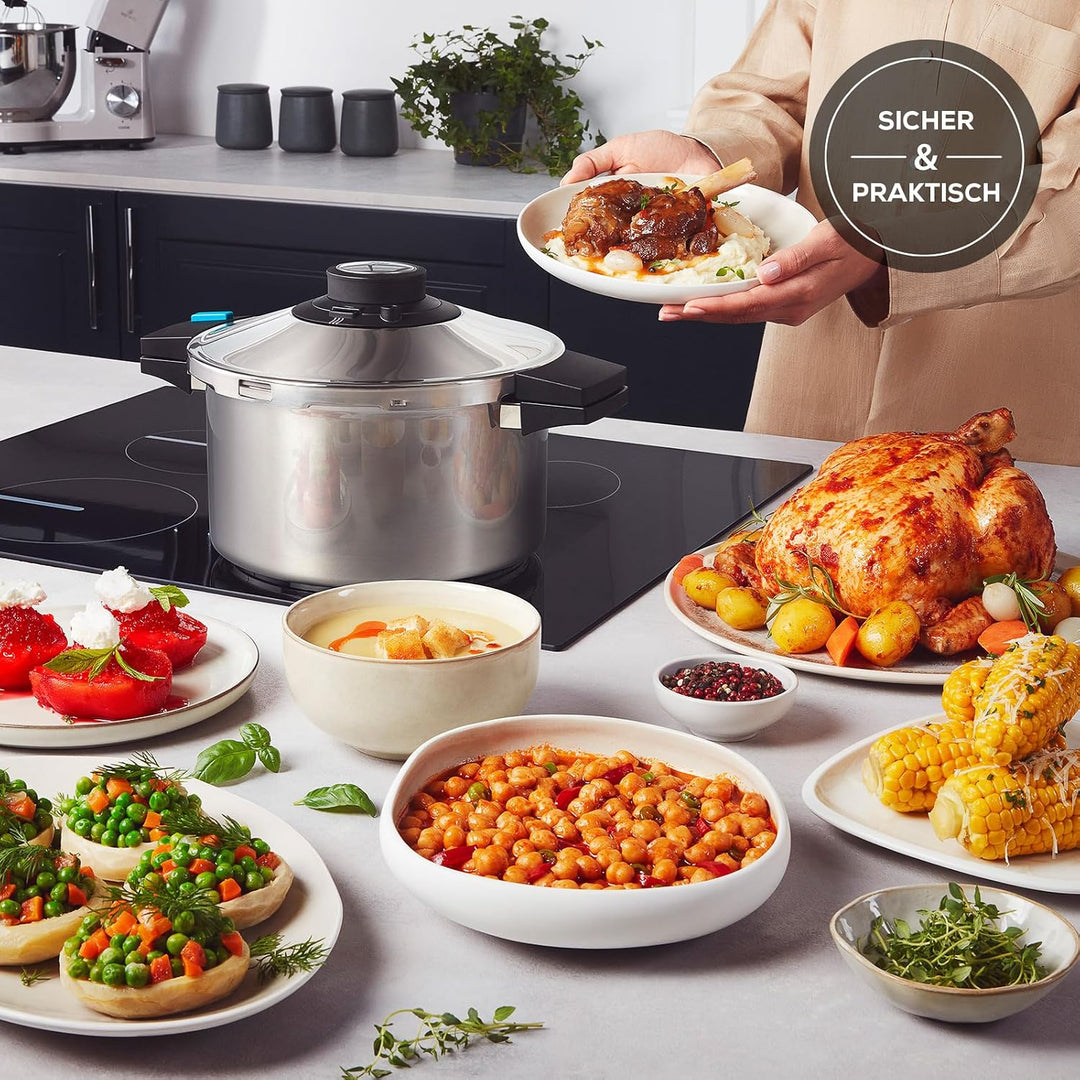 Karaca Quick and Safe Schnellkochtopf-Set 4+6 Lt, Ergonomische, nicht brennende Griffe und Aufsätze