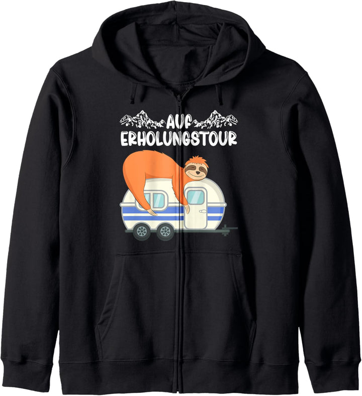 Faultier Camping Spruch Auf Erholungstour Berge Wohnwagen Kapuzenjacke