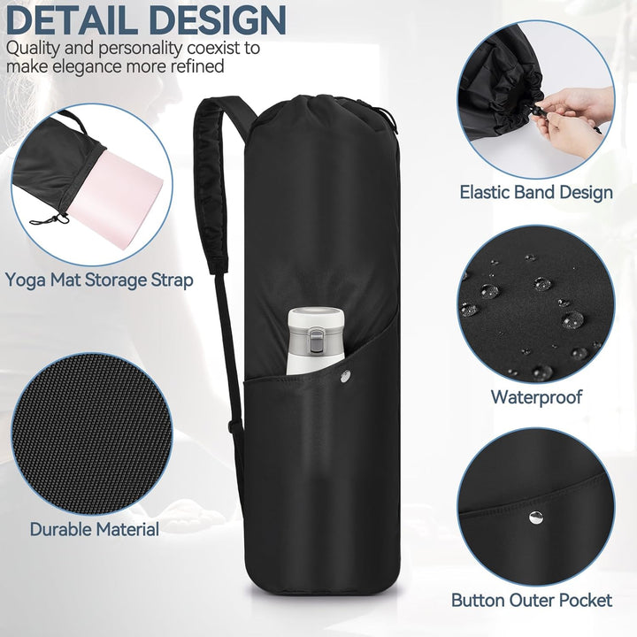 AKOZLIN Yoga Mat Bag with Multi-Functional Storage Pockets, Waterproof Yoga Mat Carrying Bag with Ad