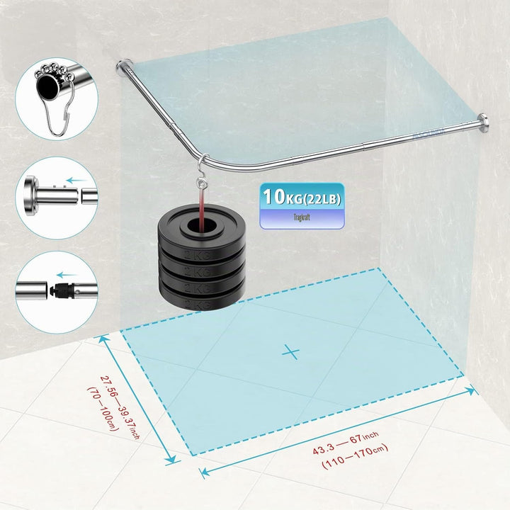 Misounda Duschvorhangstange L Form Ohne Bohren Ecke Halterung 70-100 x 110-170 cm - Duschstange Für