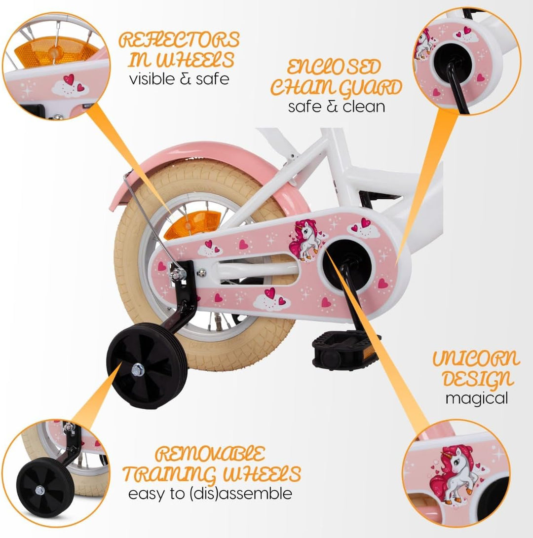 SJOEF Dolly Kinderfahrrad 12 Zoll | Kinder Fahrrad für Mädchen/Jugend | Ab 2-7 Jahren | 12-18 Zoll |