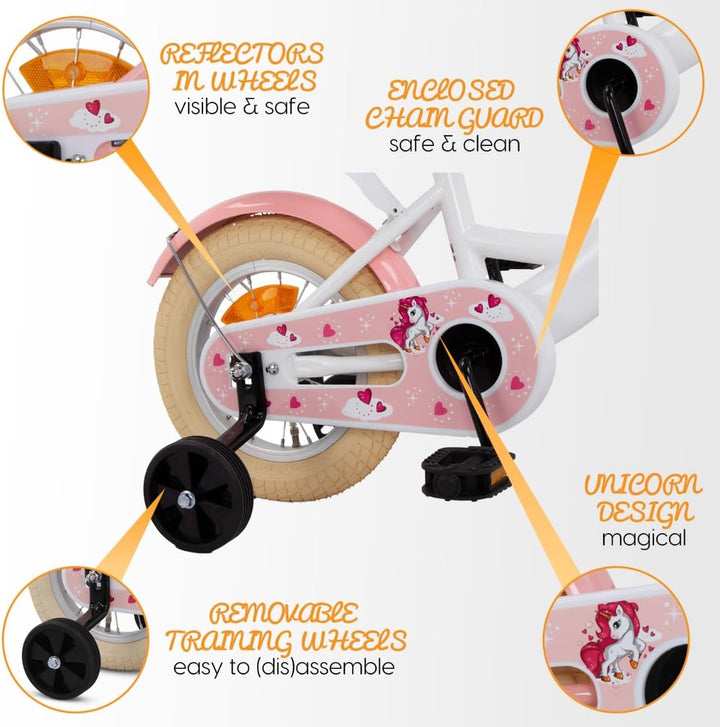 SJOEF Dolly Kinderfahrrad 12 Zoll | Kinder Fahrrad für Mädchen/Jugend | Ab 2-7 Jahren | 12-18 Zoll |