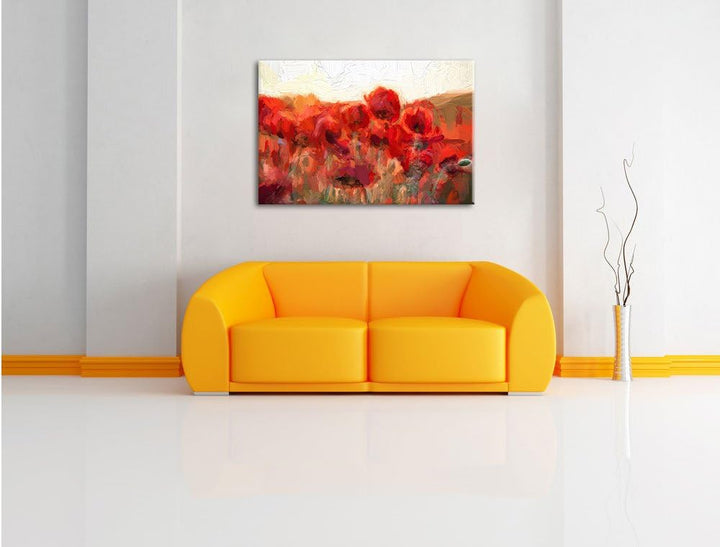 Pixxprint Feuriger Mohn Kunst als Leinwandbild/Grösse: 100x70 cm/Wandbild/Kunstdruck/fertig bespannt