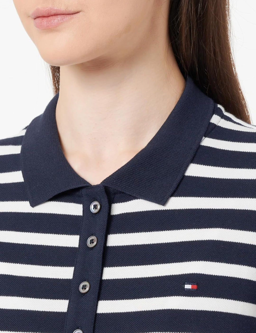 Tommy Hilfiger Damen Poloshirt Kurzarm 1985 Slim Pique Stripe Polo Ss Slim Fit M Blau (Breton Stp/ D
