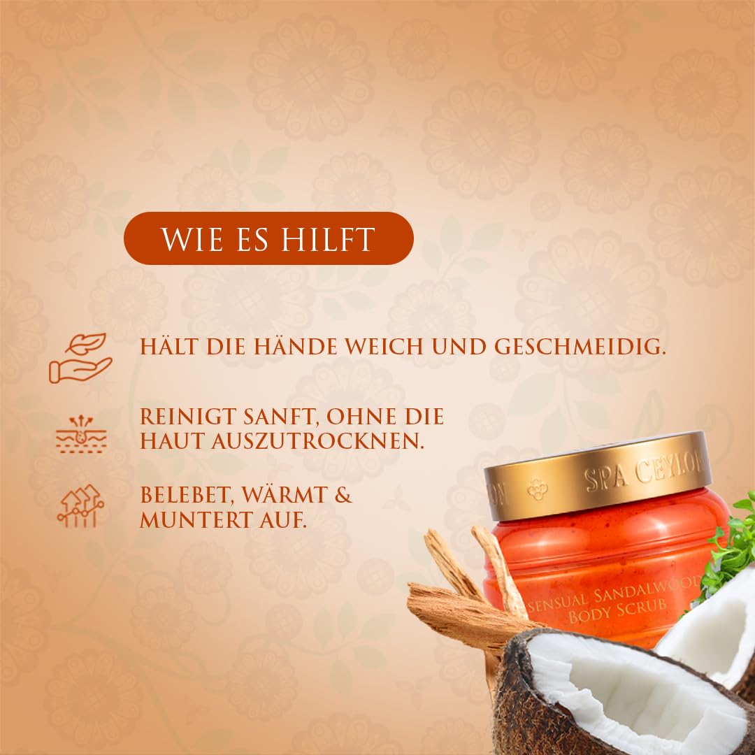 SPA CEYLON SENSUAL SANDALWOOD – Exfolierendes Body Scrub mit Sandelholz &amp; Walnussschalen, pflegt &amp; g
