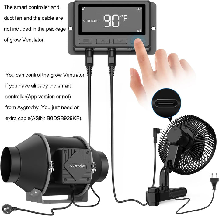 Aygrochy 10W Grow Ventilator mit Clip, EC-Motoren Grow lüfter mit 10-Geschwindigkeiten, IP-44 Schutz