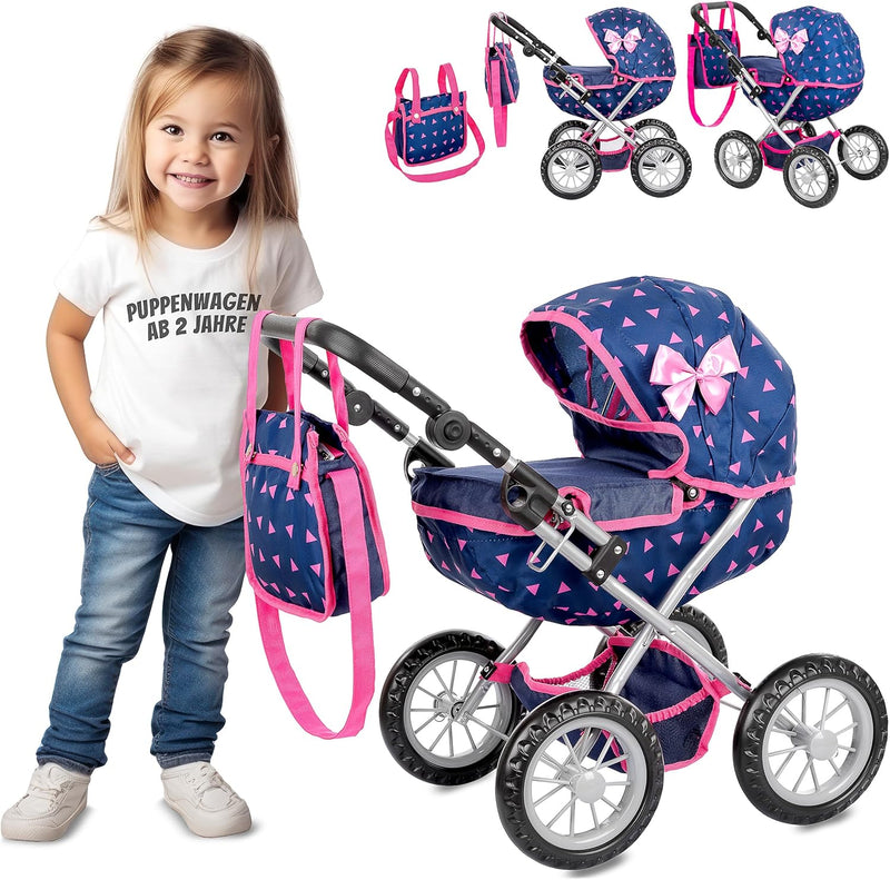 Kinderplay Puppenwagen ab 2 Jahren - Leichte und Stabile Konstruktion, Kinderpuppenwagen, Höhenverst