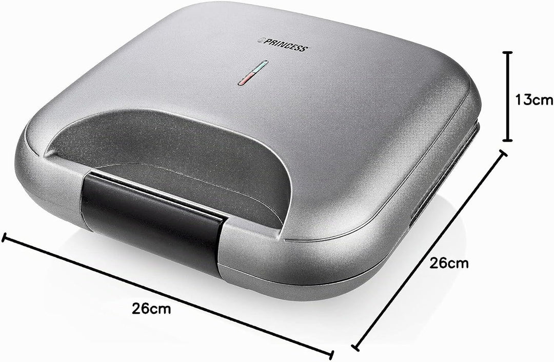 Princess Sandwich Maker DeLuxe in Mattoptik, 22x12cm Bratfläche, 750 Watt, 0,85 M Kabellänge, mit Si