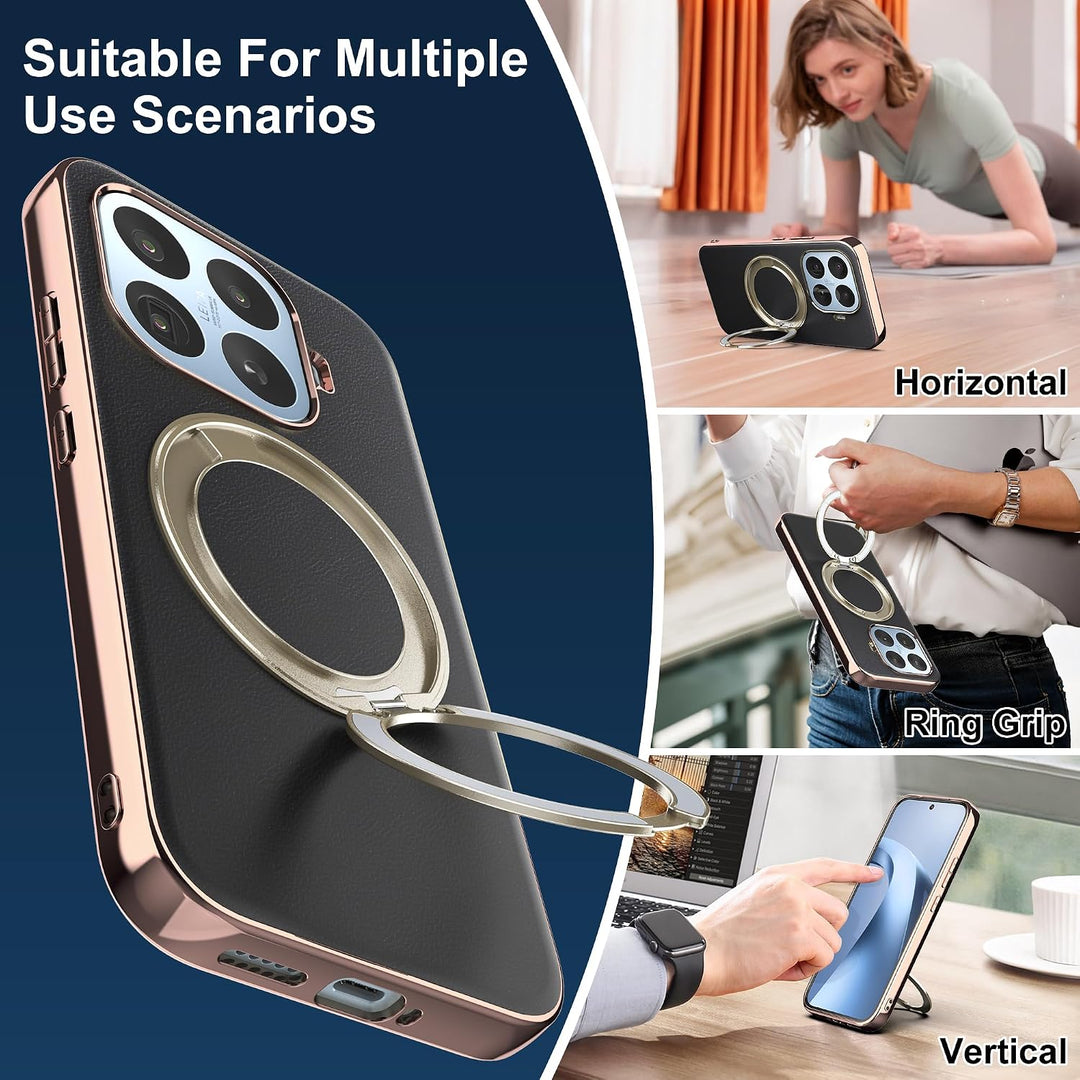 Magnethülle für Xiaomi 17T, luxuriöse Lederrückseite mit Ständer, 360° Verstellbarer Ständer, stossf