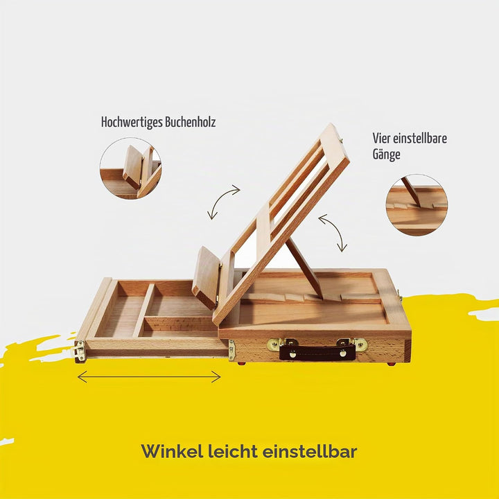 Tischstaffelei Holz Staffelei Tisch Malkoffer 34x26cm Buchenholz Zeichenbrett Workstation zu bemalen