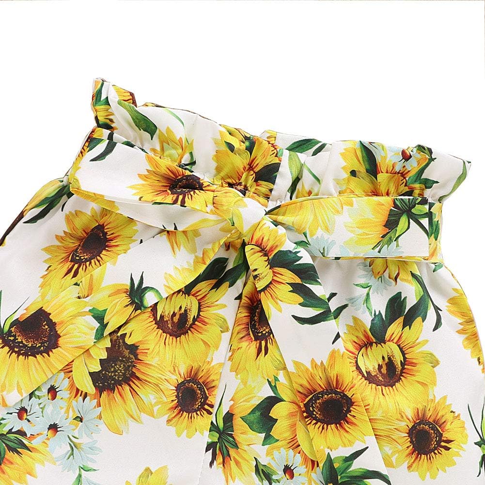 ANUFER 3 Stück Mädchen Kinder Kleidungsset Hell Gelb Sonnenblume Baby Outfits Westentops + Shorts Ho