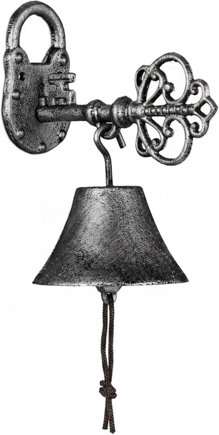 Relaxdays Türglocke Gusseisen, antikes Design, Gartenglocke Schlüssel, mit Kordel, Glocke für drauss