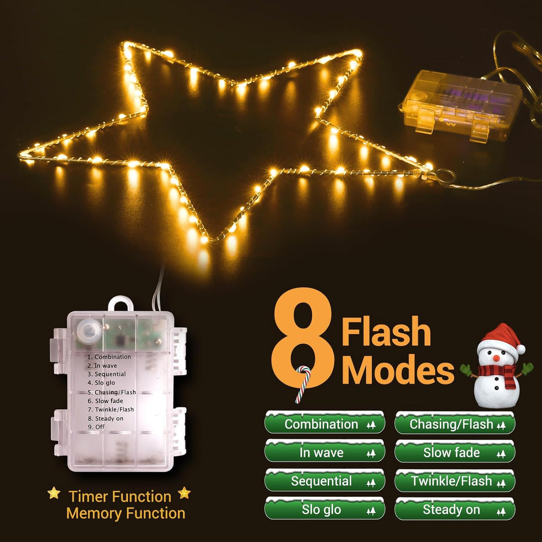 ELKTRY Weihnachtsdeko mit 3 metall Sterne, 135 LED Weihnachtsstern Beleuchtung Innen Batterie Warmwe