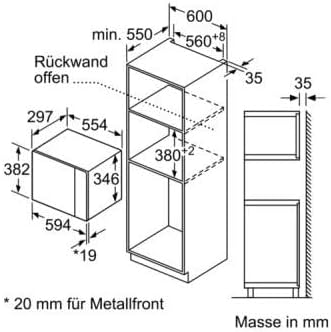 Bosch BFL520MS0 Einbau-Mikrowelle, Kombigerät, 20 l, 800 W, Schwarz, Edelstahl