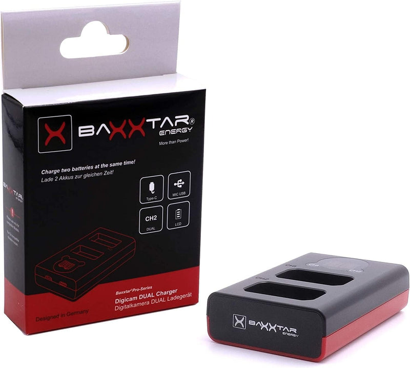 Baxxtar Pro NP-FZ100 2400mAh Kamera-Akku/Generation IV/Laden mit Mini LCD DUAL Gerät - Eingang USB-C