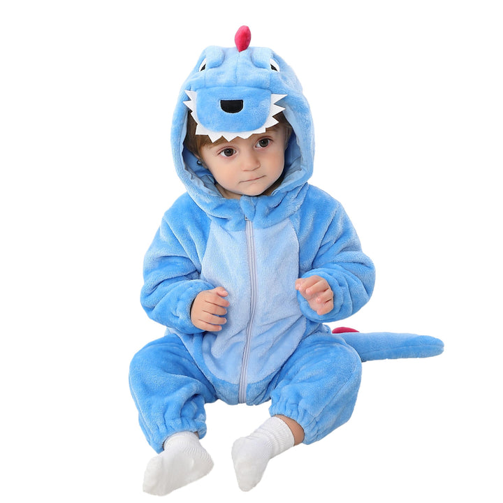 LOLANTA Baby Dinosaurier Drachen Kostüm mit Kapuze, Kinder Flanell Overall, Karneval Kostüm für Klei