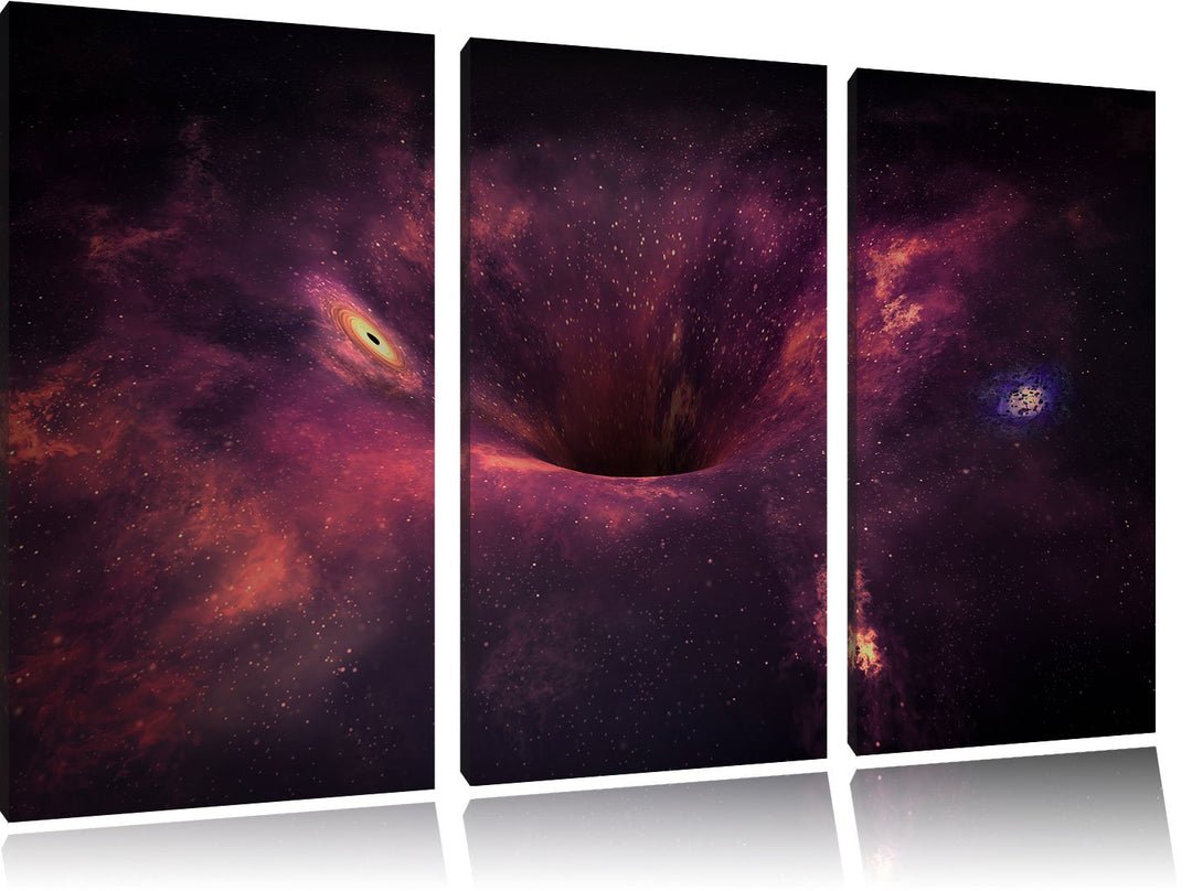 Pixxprint Schwarzes Loch im Weltall als Leinwandbild - Grösse: 3-Teilig (120x80cm) - Wandbild - Kuns