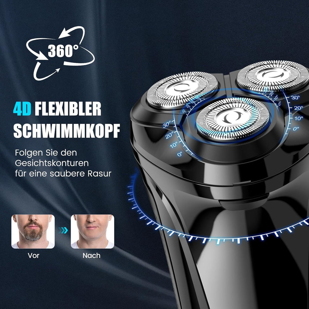 Brightup Rasierer Herren Elektrisch mit 4D-Schwebekopf, Kabellos LED Elektrischer Nass- und Trockenr