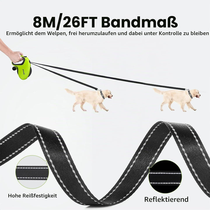 Pecute Hundeleine 8m, Rollleine für Hunde, EIN-Knopf-Steuerung &amp; Verwicklungsfrei, Robuste Nylonlein