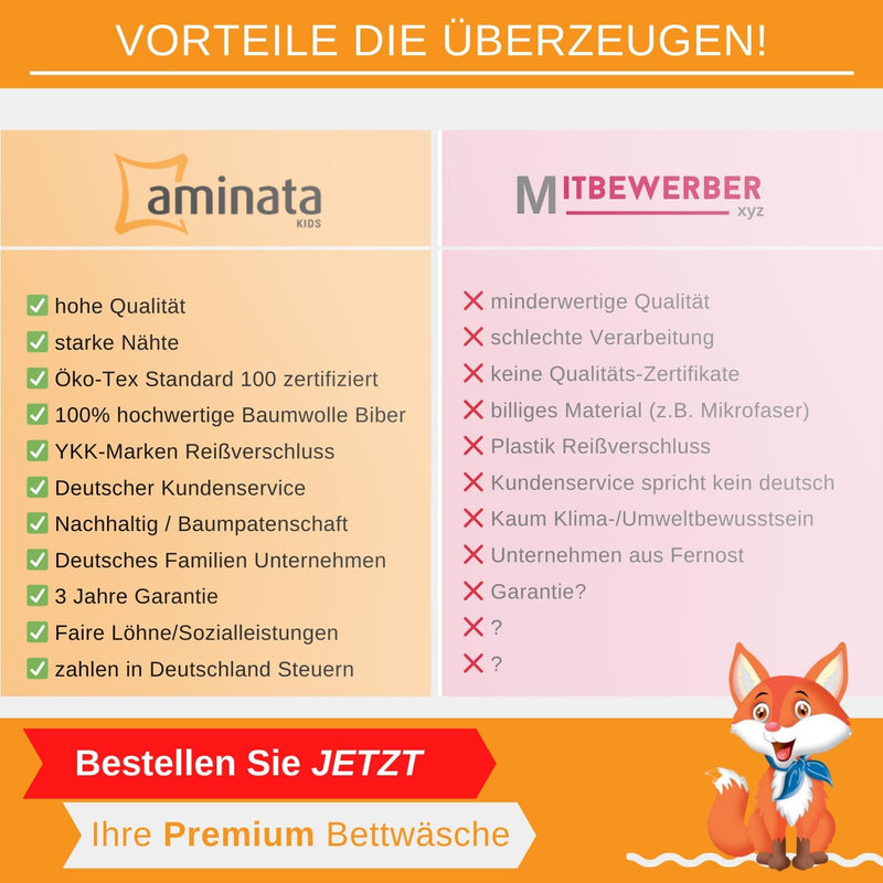 Aminata kids Biber Bettwäsche 135x200 Pferd Pferde-Tier-Motiv Mädchen Kinder-Wende-Bettwäsche-Set Ba