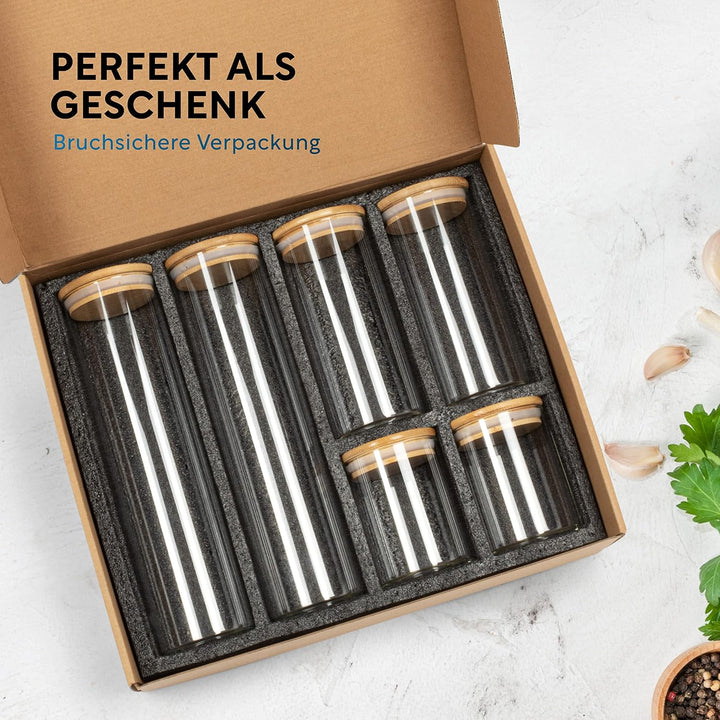 CLIDOR Vorratsgläser mit Deckel, Rund - 6er Set - 4,6L Vol., Erhöhte Glasstärke, Vorratsdosen mit De