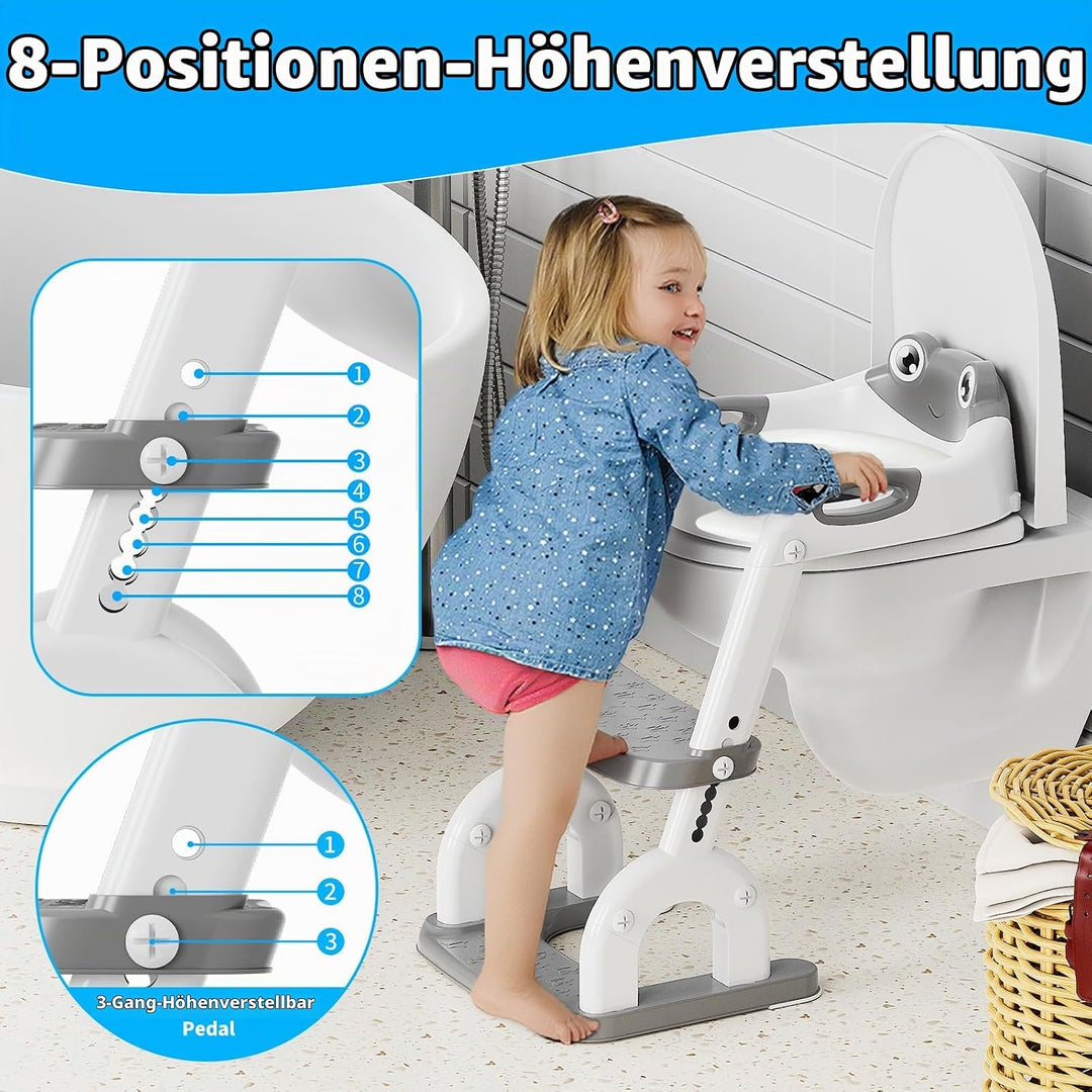 Toilettensitz Kinder mit Treppe – 8-fach Höhenverstellbar &amp; Extra Breites Trittbrett – Rutschfester
