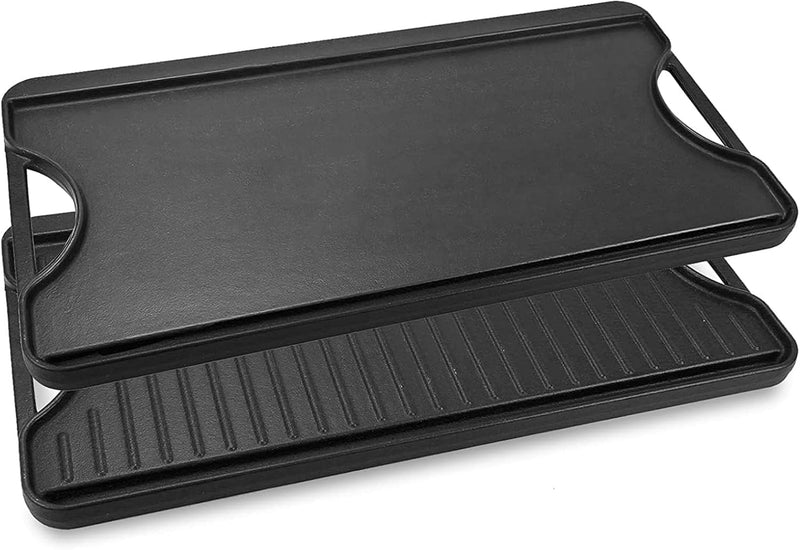 GFTIME Gusseisen Antihaft Grillplatten 50,8 x 26,5cm für Ofen, Herd & Grill, Doppelseitige Gusseisen