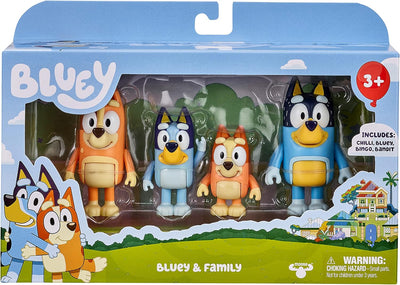 BlueY 4er-Figuren-Set Familie, Bingo, Bandit und Chilli; 6,3-7,6 cm grosse Figuren mit beweglichen G