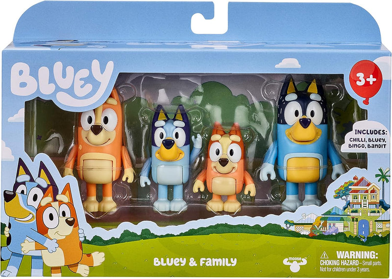 BlueY 4er-Figuren-Set Familie, Bingo, Bandit und Chilli; 6,3-7,6 cm grosse Figuren mit beweglichen G