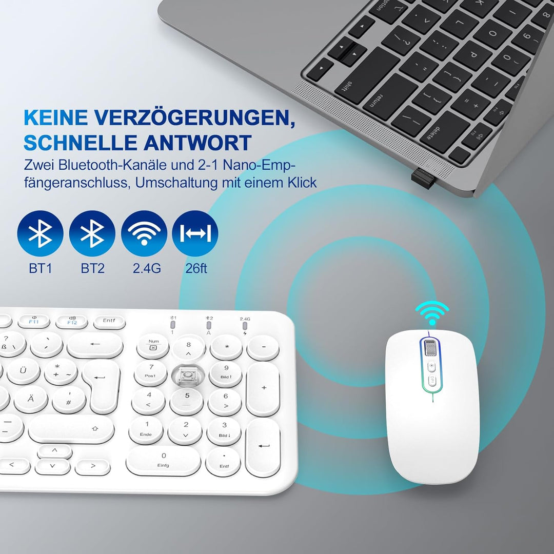 PINKCAT Bluetooth Tastatur Maus Set kabellos, Wiederaufladbare Dualmodus (Bluetooth 5.1+2.4G) Kabell