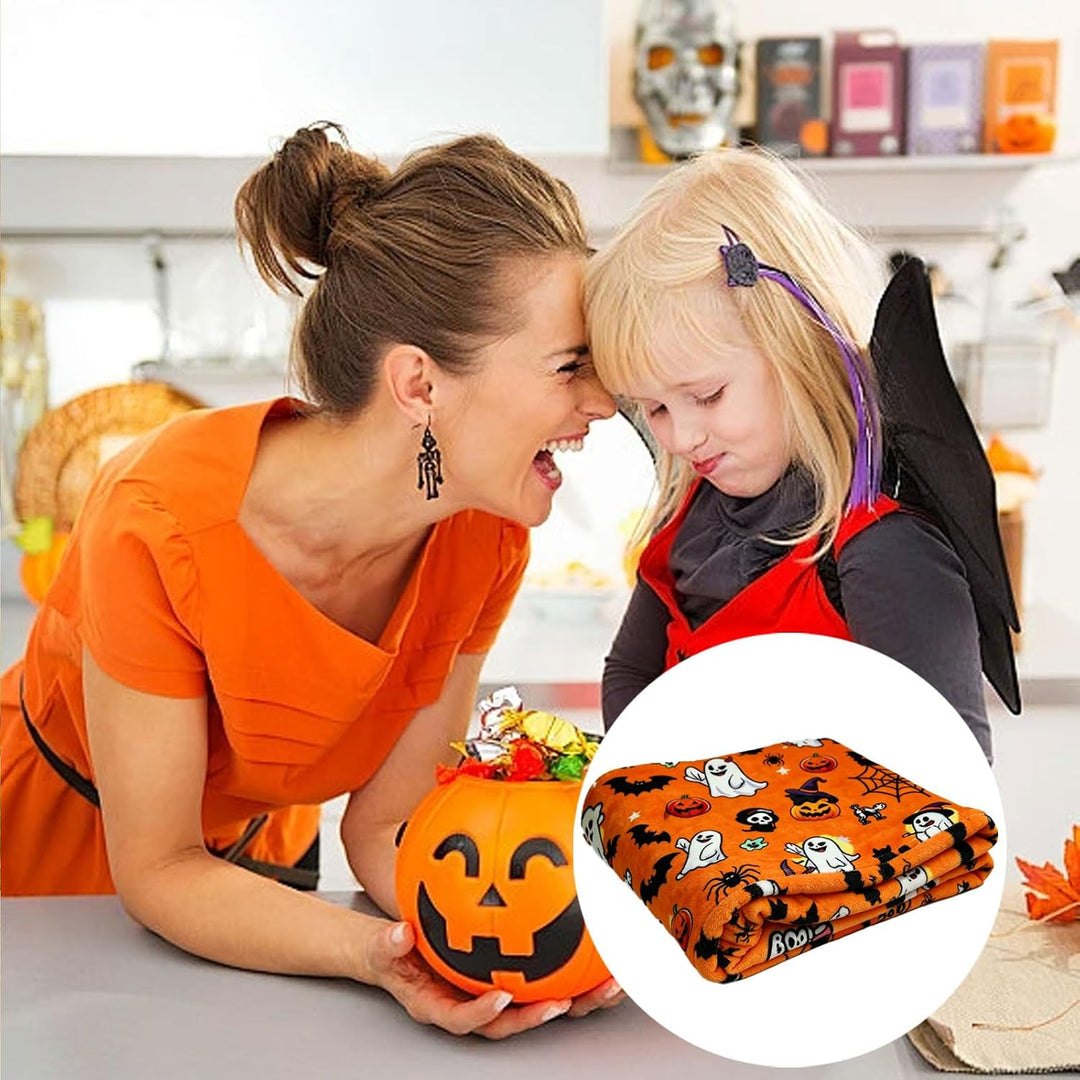 Halloween Decke 150x200,Weiche Flanell Kuscheldecke mit kürbis und Geist Motiv,für Sofadecke (Hallow