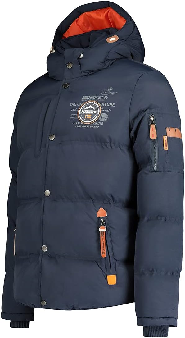 Geographical Norway Herren Winterjacke mit Kapuze Full Zip gefüttert Wind- und Kälteabweisend schnel