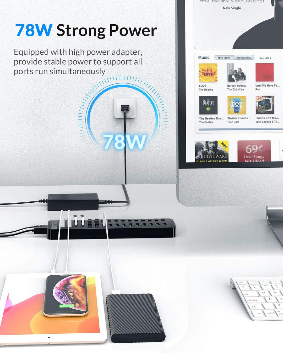 ORICO USB Hub 3.0 Aktiv 16 Ports 78W Mit Netzteil Einzelne EIN/Aus-Schalter und 12V / 5A Energien-Ad