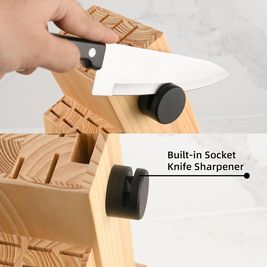 KATISUN Messerset, Messerblockset 19 Stück, Edelstahl Kochmesser Set mit Holzblock，Profi Küchenmesse