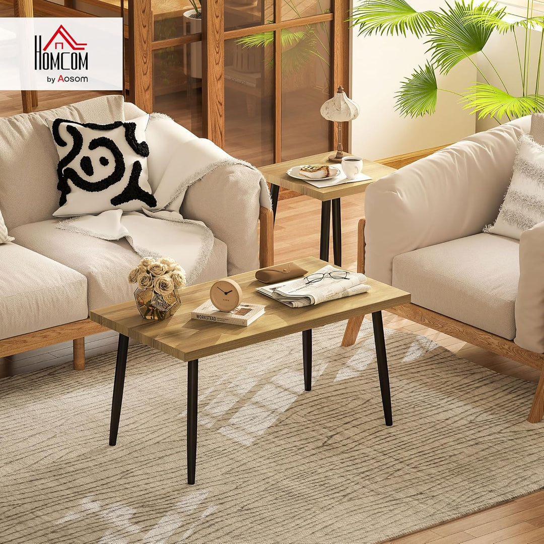 HOMCOM Couchtisch 2er Set Beistelltisch mit Stahlrahmen, Wohnzimmertisch Kaffeetisch für Wohnzimmer