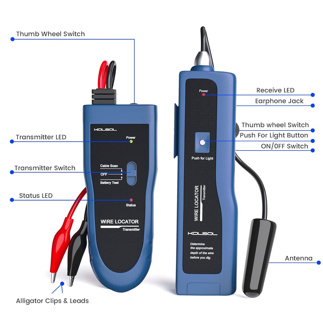 KOLSOL Erdkabel-suchgerät, Kabeltester F02 Pro für Kabelsuchgerät Locate Control Drähte Kabel Hausti