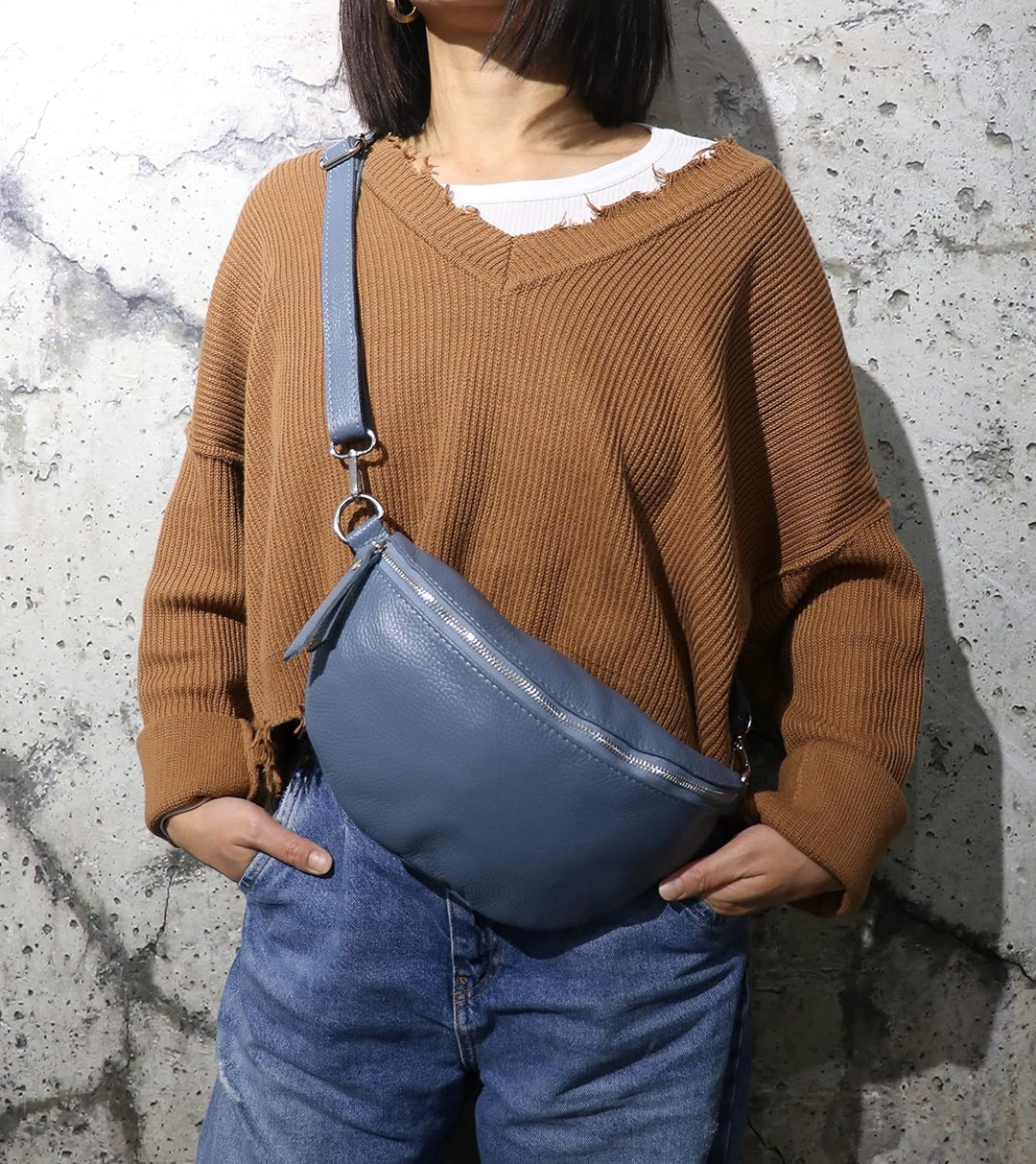 SH Leder ® echt Leder Hüfttasche Damen Herren Unisex Gürteltasche für Festival Reise Bauchtasche gro