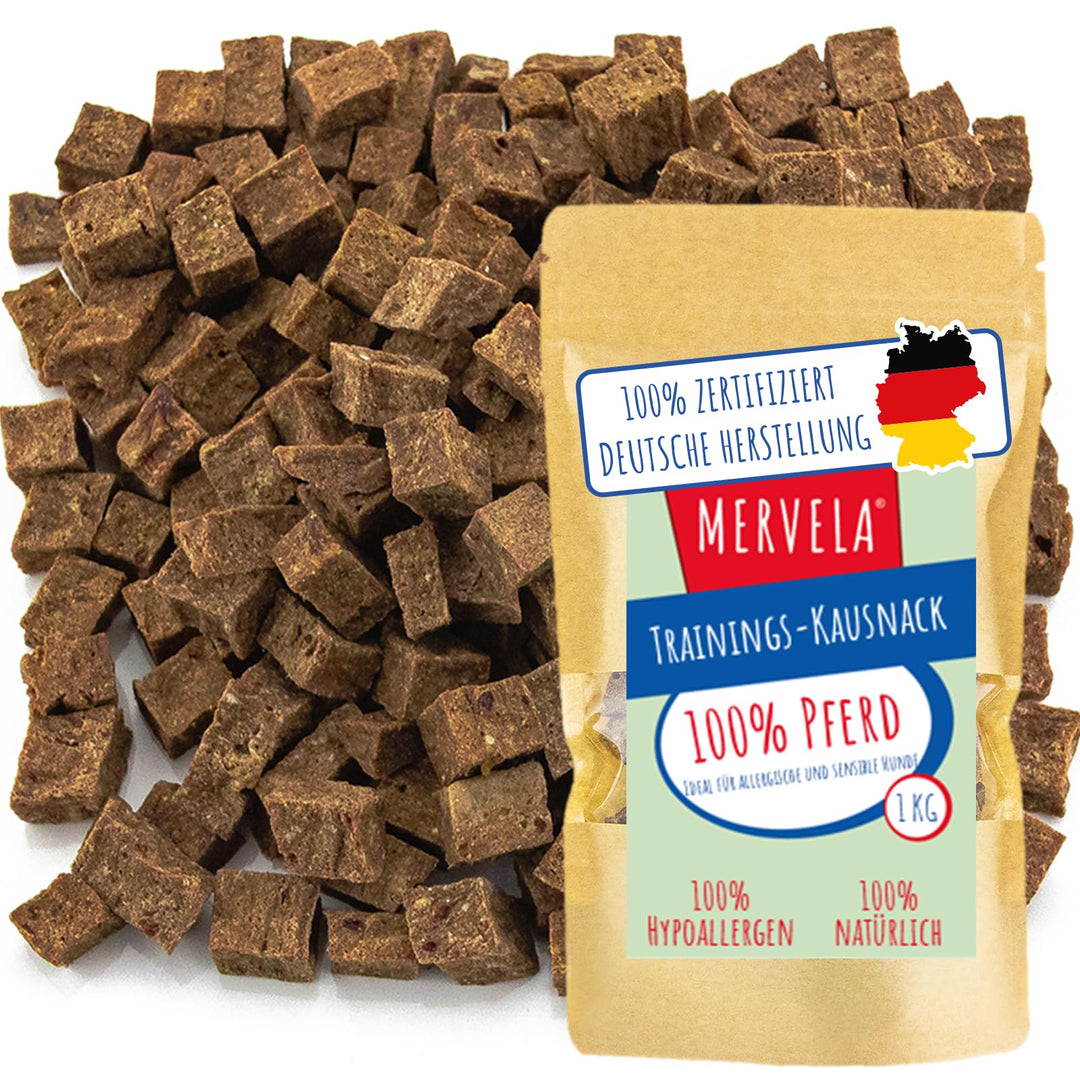 MERVELA® Leckerli Pferd | 1.000 g | für allergische Sensible hypoallergene Hunde | ideal für Trainin