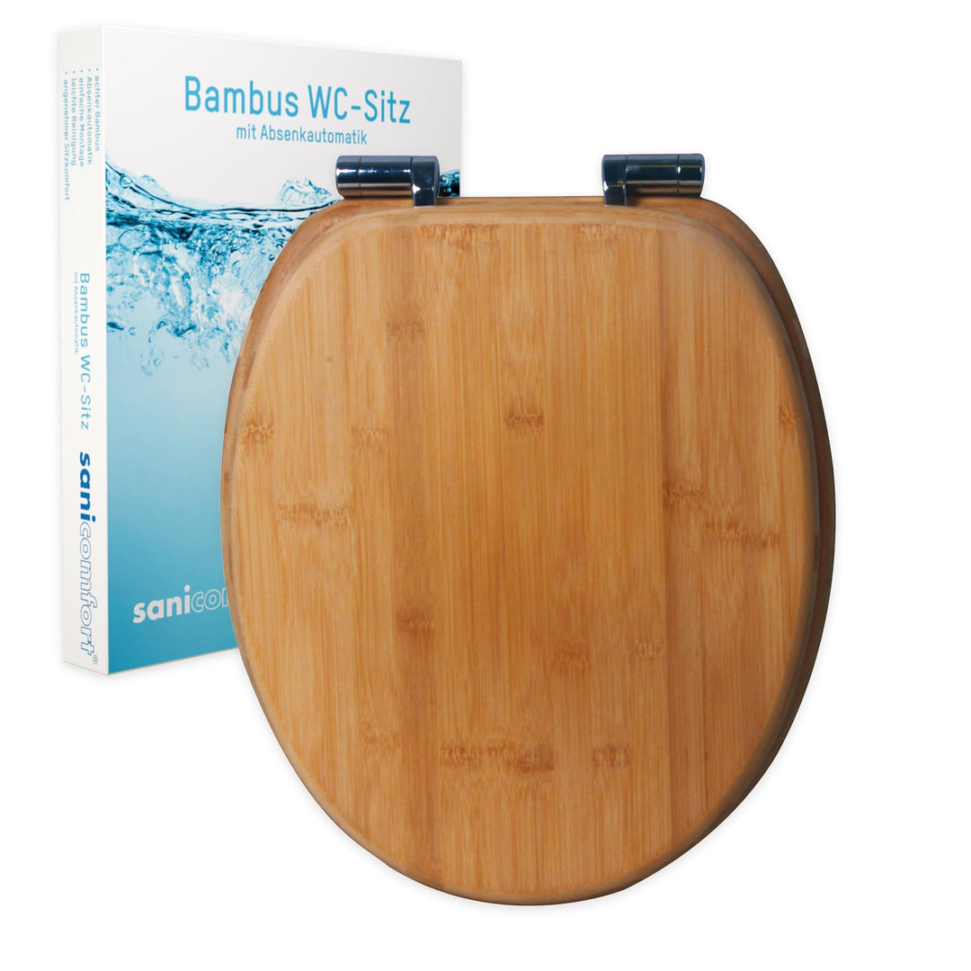 sanicomfort WC-Sitz Bambus mit Absenkautomatik | Toilettensitz aus Echtholz | Soft-Close | Antibakte