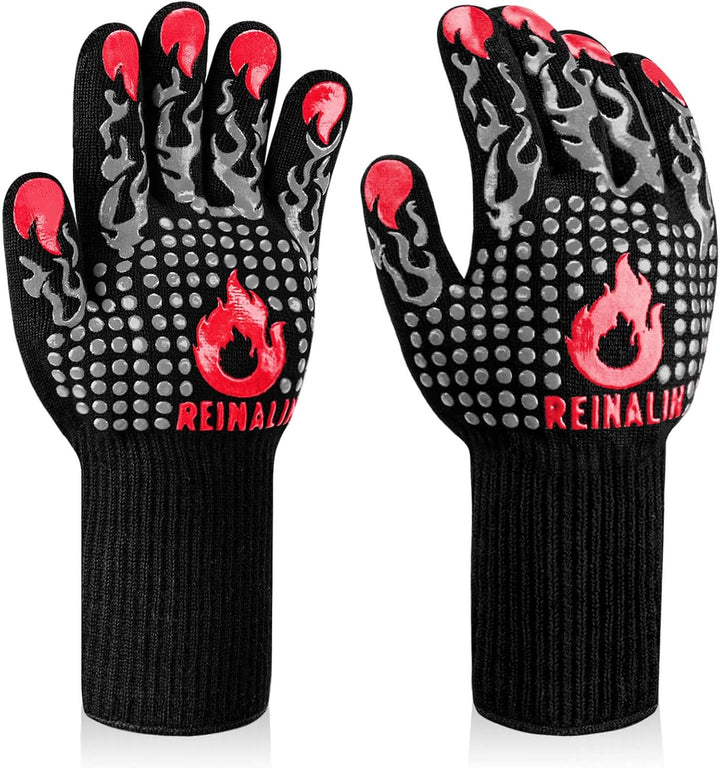 Reinalin Grillhandschuhe Hitzebeständig bis 800°C, Ofenhandschuhe Topfhandschuhe Feuerfeste Handschu