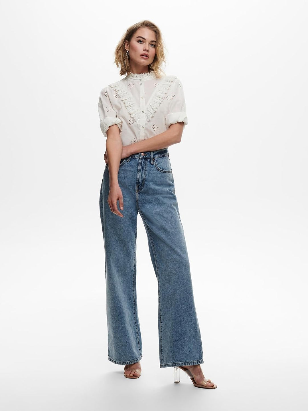 ONLY Female Jeans mit weitem Bein ONLHOPE Hohe Taille Weiter Beinschnitt Jeans 25W / 30L Light Blue