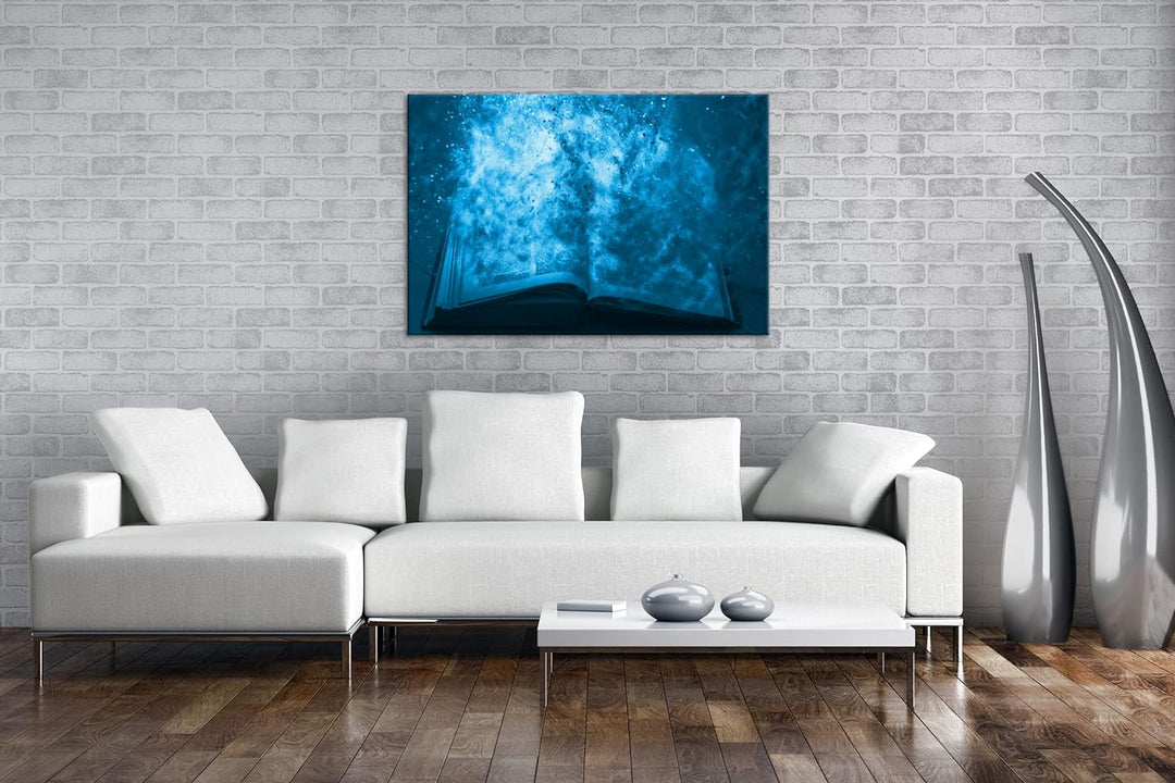 deyoli Brennendes Buch Format 80x60 Effekt: Monocrome Blau als Leinwandbild, Motiv fertig gerahmt au